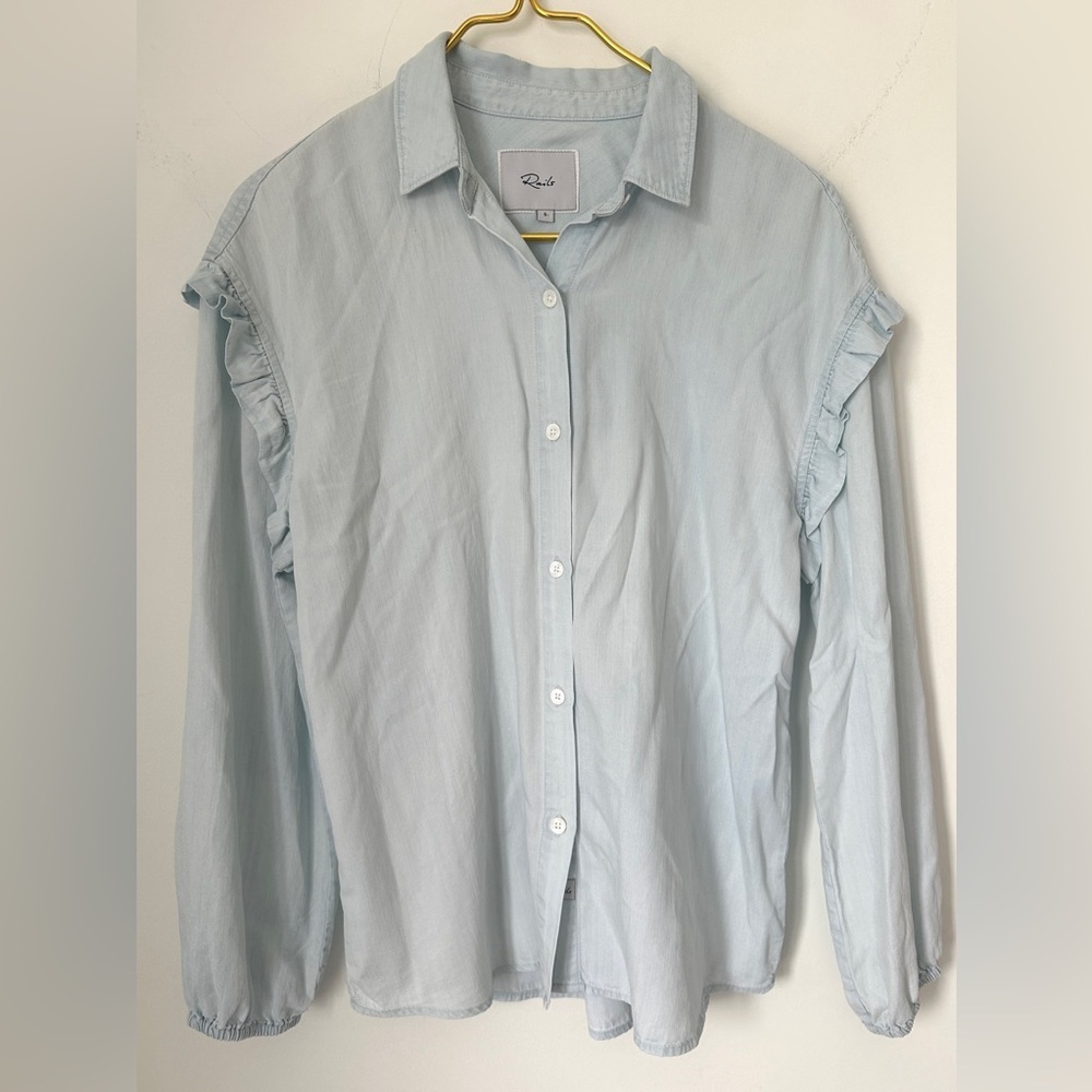 Rails Blue Lightweight Soft Lyocell Ruffle Sleeve Button Up Shirt Women’s Small